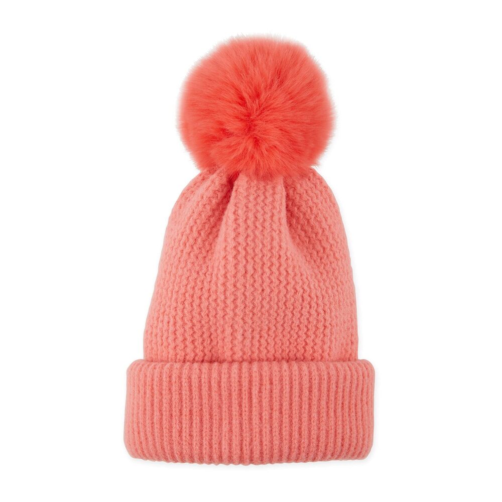 4829 Plush Knit Pom Beanie, Coral, One Size